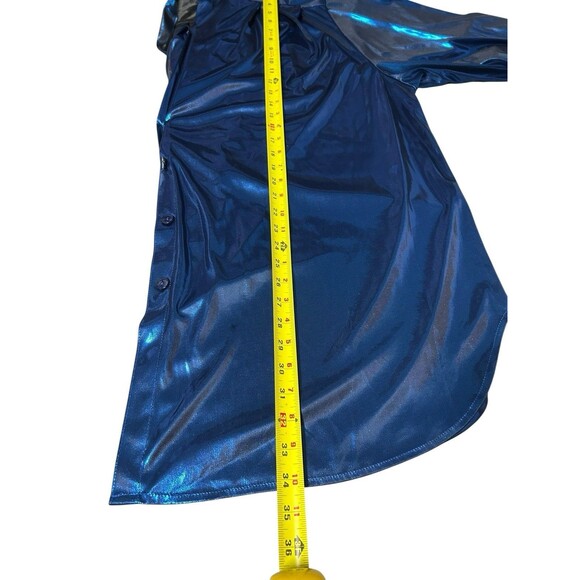 Vintage Y2K Button Shirt Plus 3X Shiny Metallic Blue Whimsigoth Witchy Fairy - Picture 6 of 9